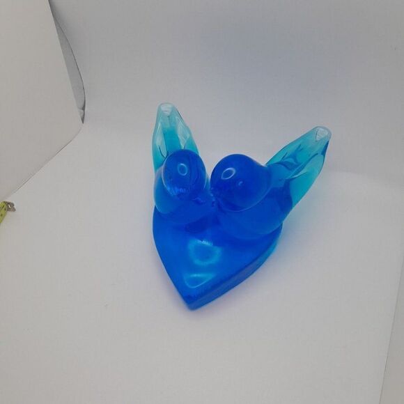 Vintage Double Bluebirds of Happiness Titan Art Glass Signed 2000 - Picture 3 of 9